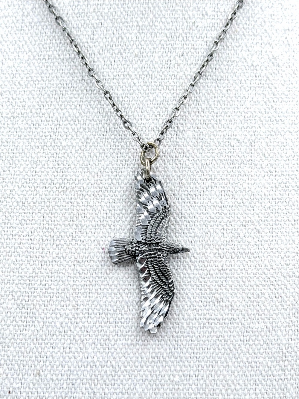 Soaring Eagle Bird Very Detailed Textured Feathers Antiqued Silver-Tone Necklace
